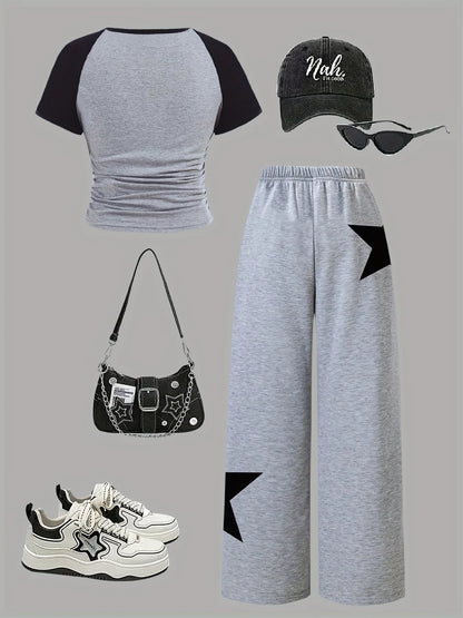Girls' Star Pattern Sweatpants Set