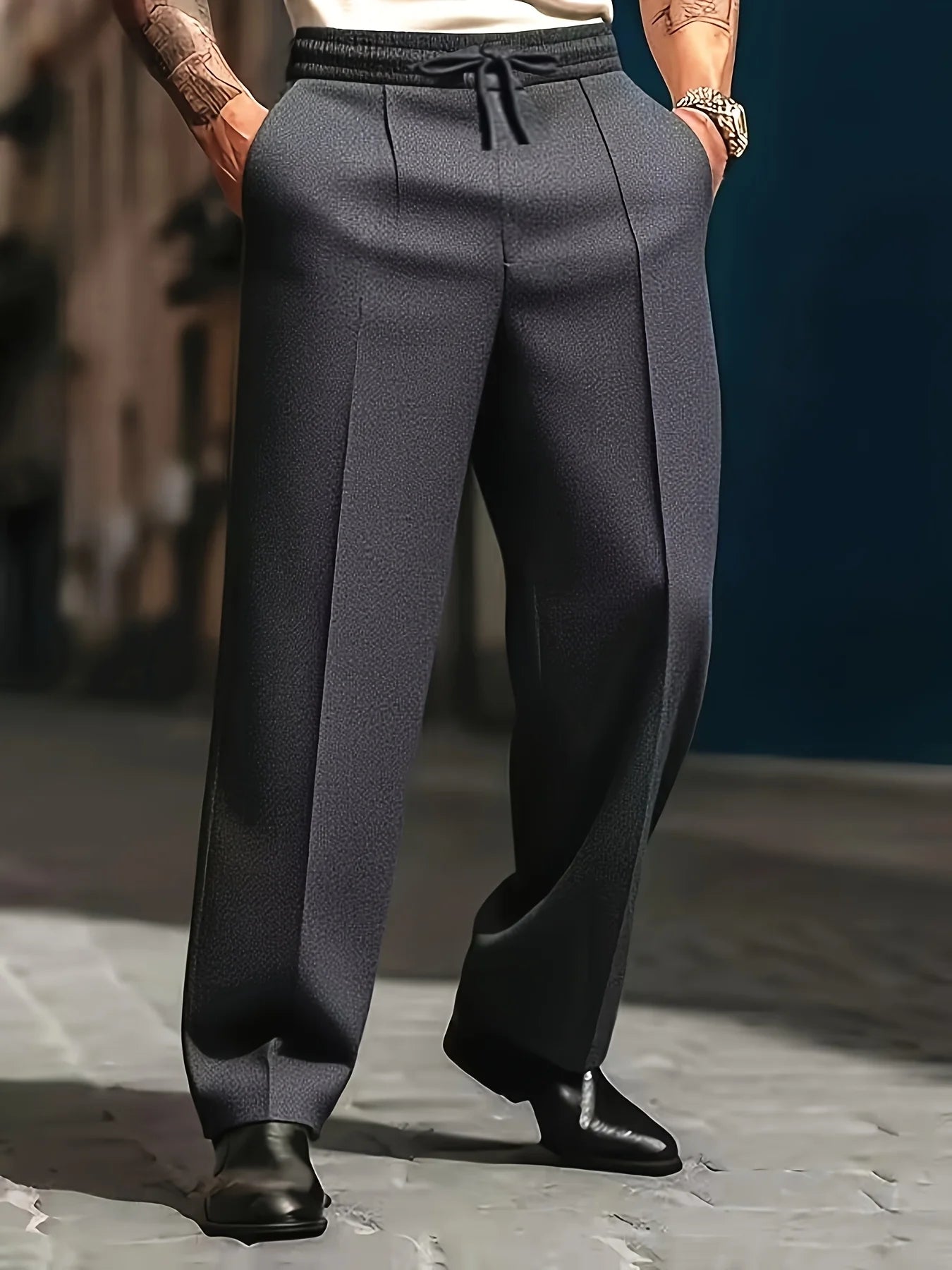 Men's Straight Leg Casual Pants - Drawstring Waist