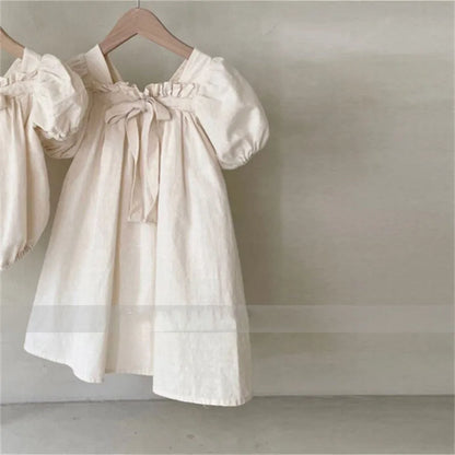 Dresses Korean version of new summer dress girls' baby bow bubble sleeve sweet floral square neck dress
