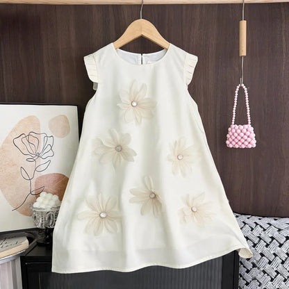 Bear Leader 3D Flower Wedding Birthday Party Princess Dress 2-12 Years Casual Dresses for Girls Solid Color Easter Kids Outfits