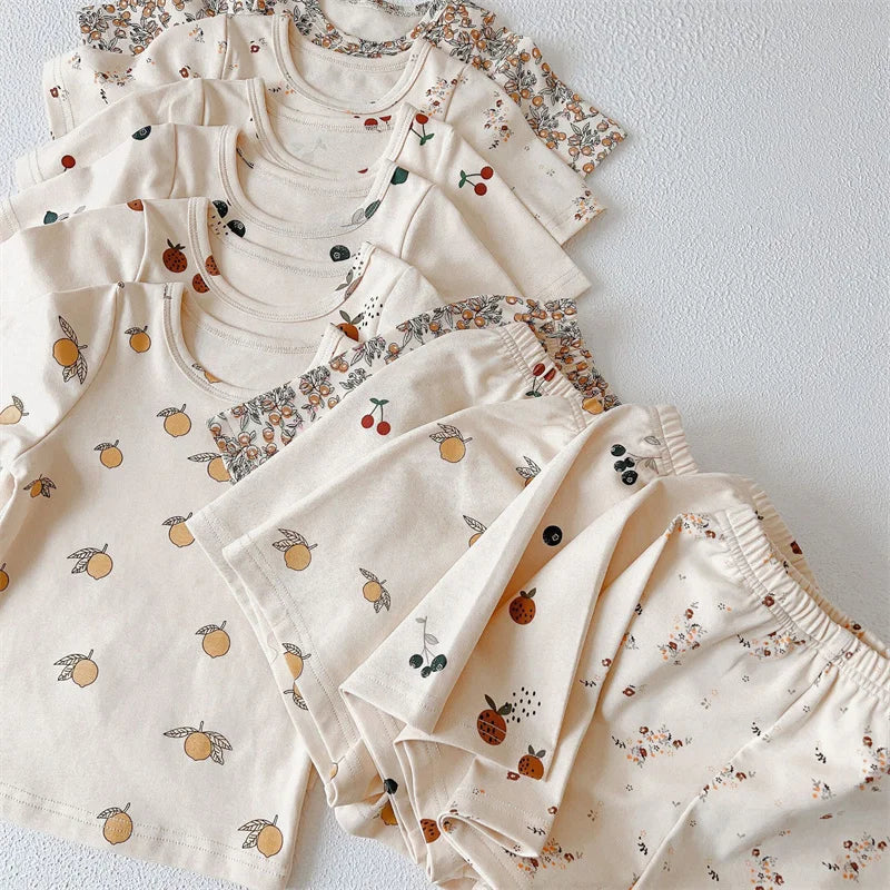 Brand Baby Girls Long Sleeve T Shirts + Pants Pajamas Suit Children Printed Wear Air-conditioning Clothes Kids Homewear Matching