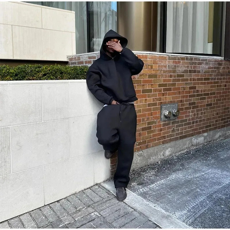 Men's Oversized Fleece Tracksuit - 2-Piece Hoodie & Joggers