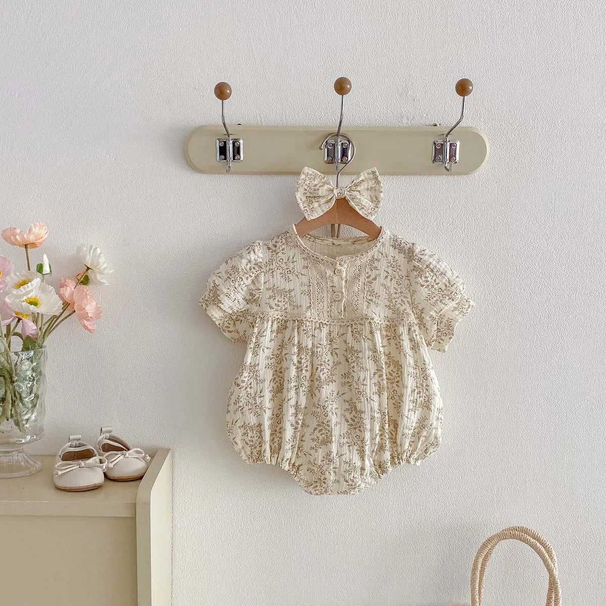 Baby Girl Floral Romper & Bow Set