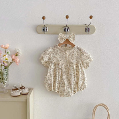 Baby Girl Floral Romper & Bow Set