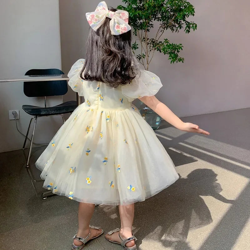 Children Girls Summer Dress for Kids Floral Princess Birthday Party Gown Mesh Tutu Wedding Children Dresses