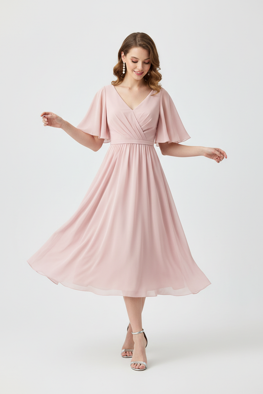 Blush pink wedding guest dress