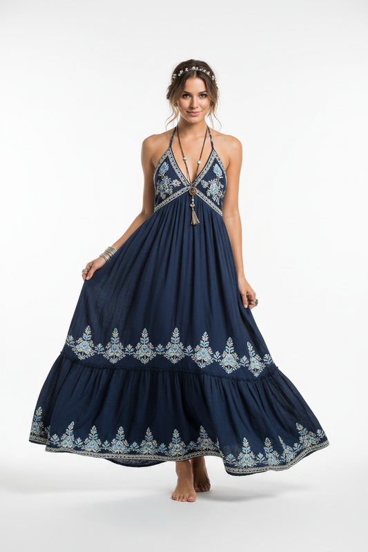 Navy blue bohemian maxi dress